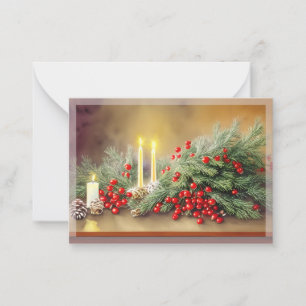 Tarjeta Pequeña Bayas de abeto y velas mini Navidad presupuesto