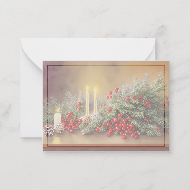 Tarjeta Pequeña Bayas de flores y velas mini Navidades baratos (Anverso)