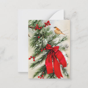 Tarjeta Pequeña Bayas pájaro y arco presupuesto mini Navidad
