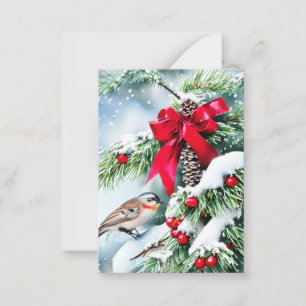 Tarjeta Pequeña Bayas pájaro y arco presupuesto mini Navidad