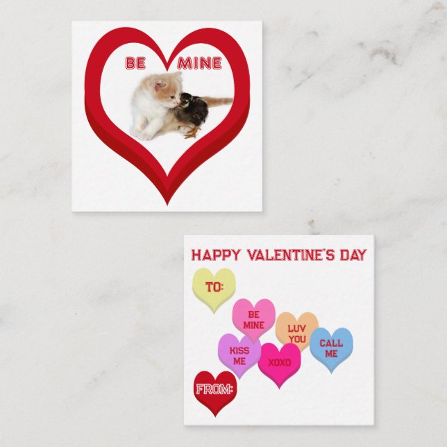 Tarjeta Pequeña BE MINE Valentine's Critters Conversation Hearts (Anverso / Reverso)