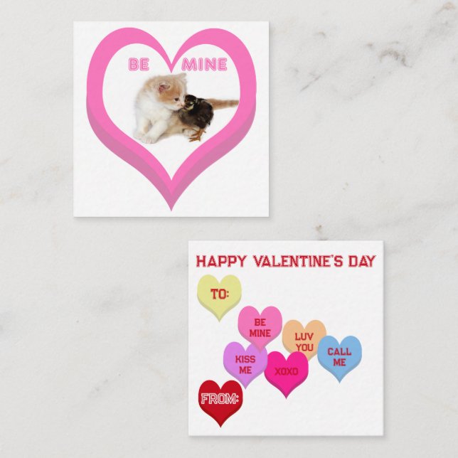 Tarjeta Pequeña BE MINE Valentine's Critters Conversation Hearts (Anverso / Reverso)