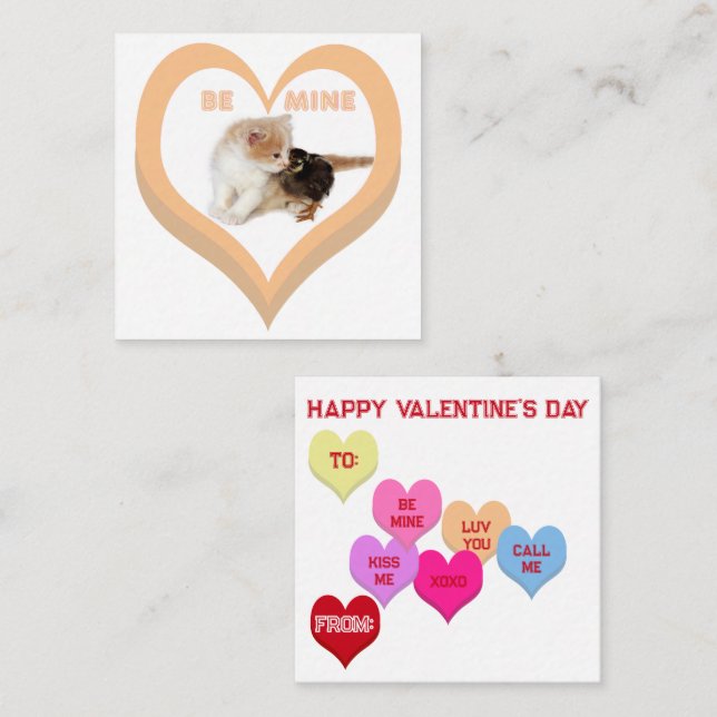 Tarjeta Pequeña BE MINE Valentine's Critters Conversation Hearts (Anverso / Reverso)