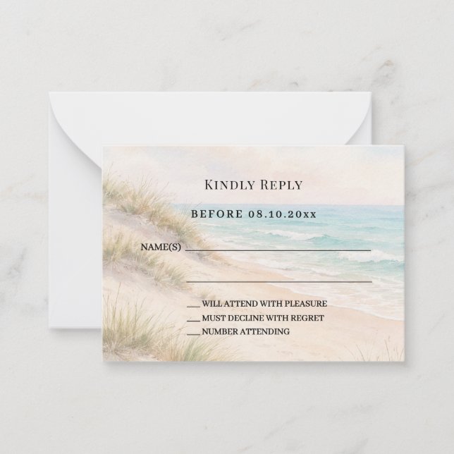 Tarjeta Pequeña Beach coastal wedding response RSVP (Anverso)