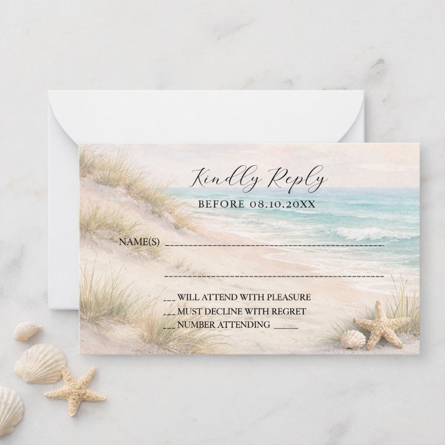Tarjeta Pequeña Beach coastal wedding response RSVP (Subido por el creador)