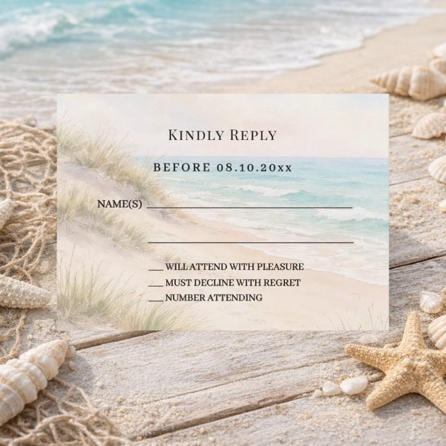 Tarjeta Pequeña Beach coastal wedding response RSVP (Subido por el creador)