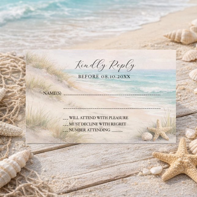 Tarjeta Pequeña Beach coastal wedding response RSVP (Subido por el creador)