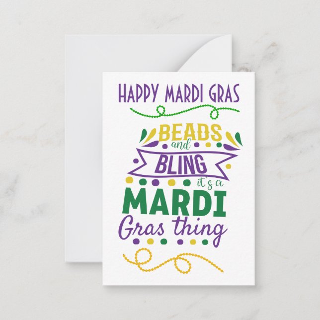 Tarjeta Pequeña Beads and Bling It's A Mardi Gras Thing Card (Anverso)