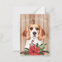 Tarjeta Pequeña Beagle color de agua y Bouquet Navidades