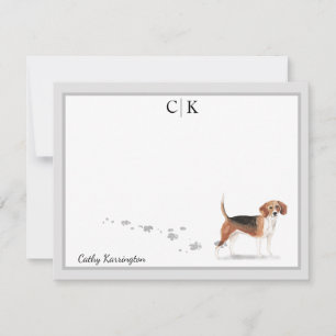 Tarjeta Pequeña Beagle Dog Gray Border Monograma Nombre