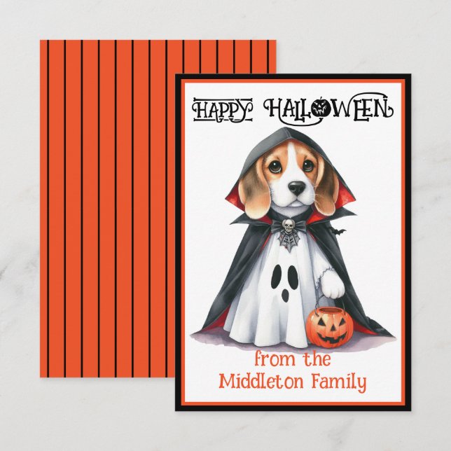Tarjeta Pequeña Beagle Dog Happy Halloween (Anverso / Reverso)