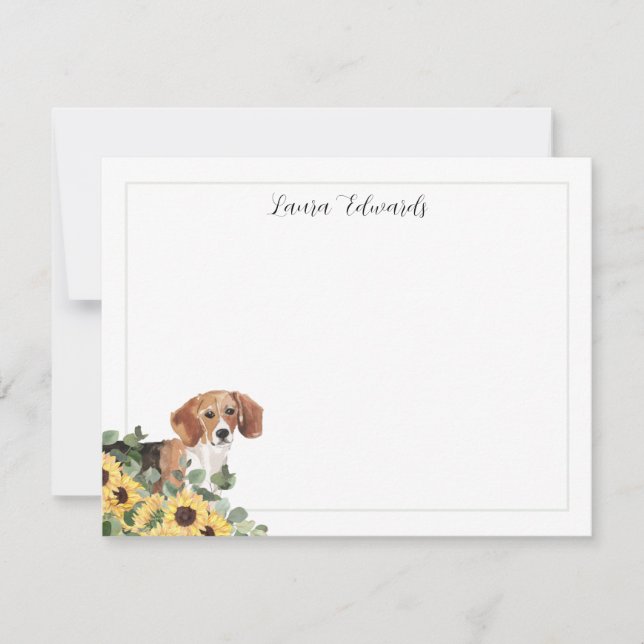 Tarjeta Pequeña Beagle Dog Sunflower Eucalyptus Personalizado (Anverso)