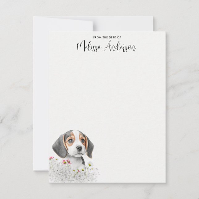 Tarjeta Pequeña Beagle Puppy Dog Cute Acuarela Personalizada (Anverso)