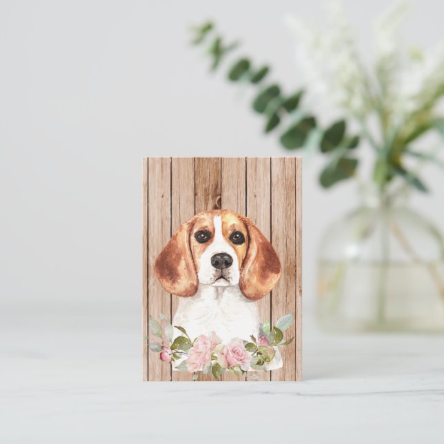 Tarjeta Pequeña Beagle y flores acuáticas (Anverso de pie)