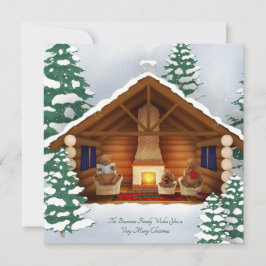 Tarjeta Pequeña Bears In Home Cosy Woodland Personalized Square