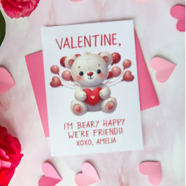 Tarjeta Pequeña Beary Happy Adorable Teddy Valentine Balloon Card