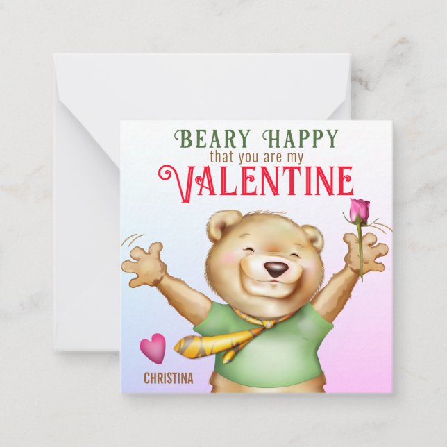 Tarjeta Pequeña Beary Happy Teddy Bear Classroom Valentcard (Anverso)