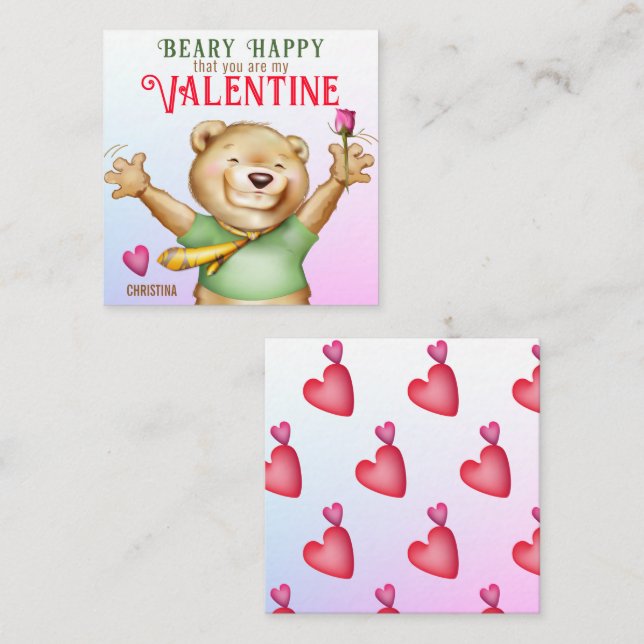 Tarjeta Pequeña Beary Happy Teddy Bear Classroom Valentcard (Anverso / Reverso)