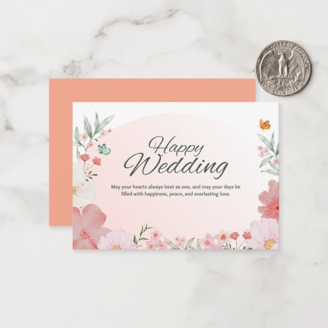 Tarjeta Pequeña Beautiful Floral Wedding Invitation Template (Anverso/Reverso In Situ)