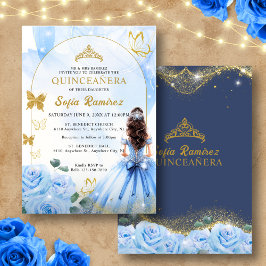 Tarjeta Pequeña Bebe de presupuesto Vestido Azul Princesa Quinceañ