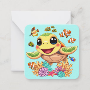Tarjeta Pequeña Bebé de tortuga marina feliz y con carácter