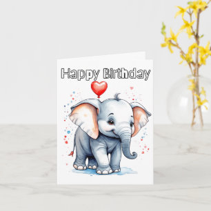 Tarjeta Pequeña bebé elefante feliz cumpleaños