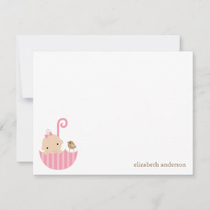 Tarjeta Pequeña Bebé en paraguas rosados Baby Shower Gracias Carta
