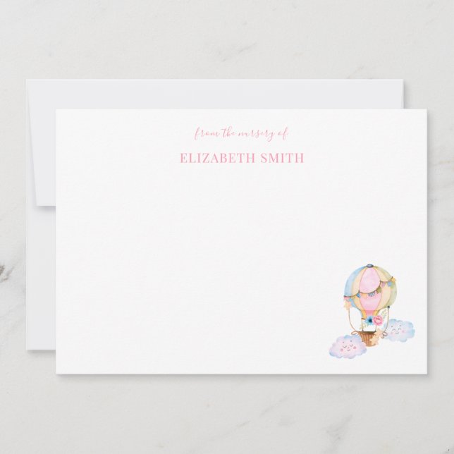 Tarjeta Pequeña Bebé lindo ducha globo de aire caliente rosa (Anverso)