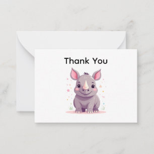 Tarjeta Pequeña Bebé lindo Rinoceronte Ilustracion Gracias