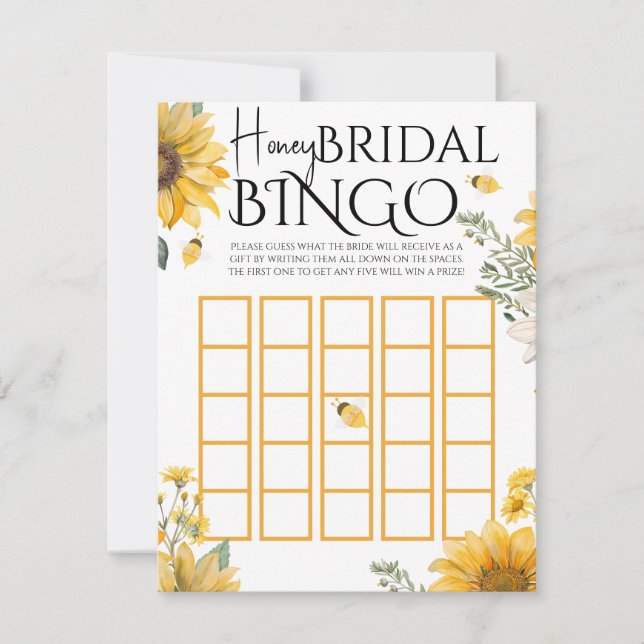 Tarjeta Pequeña Bee Honey Bridal Shower Bingo Game (Anverso)