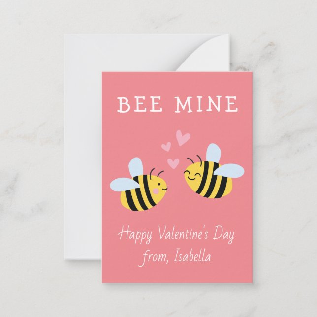 Tarjeta Pequeña BEE MINE Classroom valentine Pink Note Card (Anverso)
