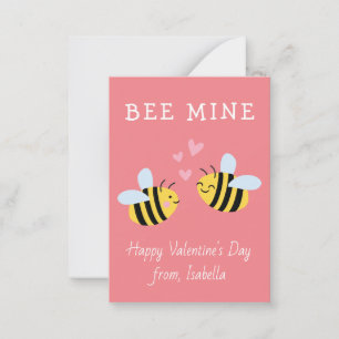 Tarjeta Pequeña BEE MINE Classroom valentine Pink Note Card