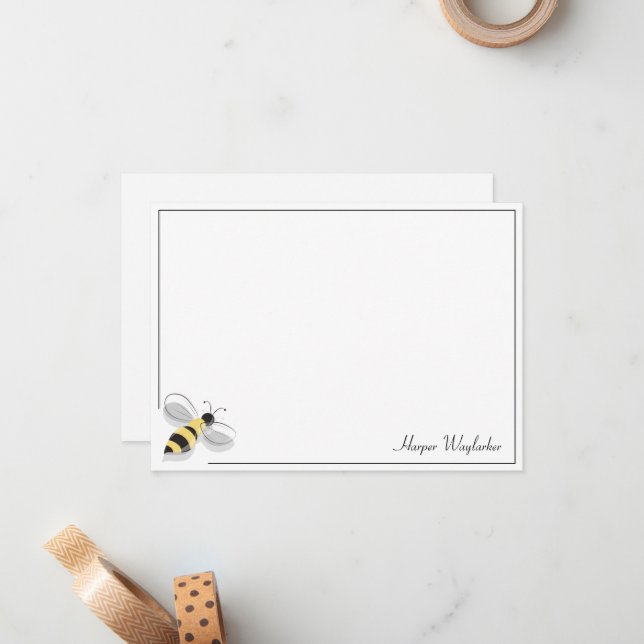 Tarjeta Pequeña Bee Simple Border White Black Yellow Name (Anverso/Reverso In Situ)