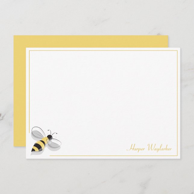Tarjeta Pequeña Bee Simple Border Yellow Name Note Card (Anverso / Reverso)