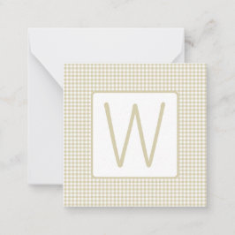 Tarjeta Pequeña Beige and White Gingham Plaid Monogram