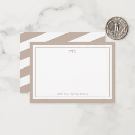 Tarjeta Pequeña Beis Doble borde Moderno Monograma estriado