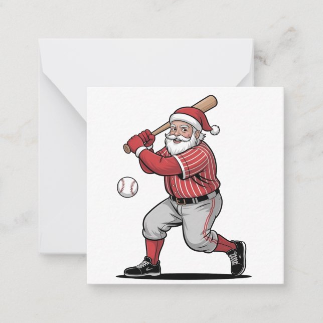 Tarjeta Pequeña Béisbol de Navidad Jugando al Papá Noel Deporte  (Anverso)