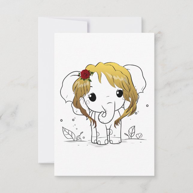 Tarjeta Pequeña Bella elefante bebé hembra con pelo amarillo (Anverso)