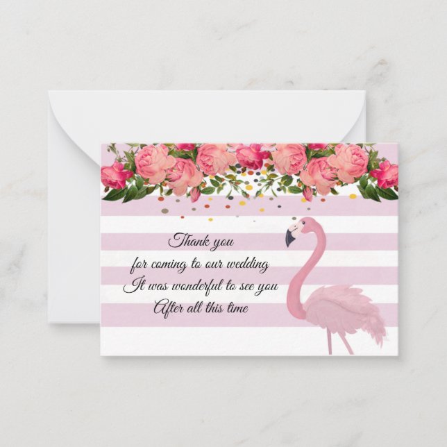 Tarjeta Pequeña Bella Flamingo Rosa Gracias Cartas (Anverso)