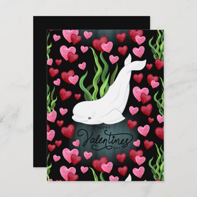 Tarjeta Pequeña Beluga Whale Love Valentine’s Day Card in Black (Anverso / Reverso)