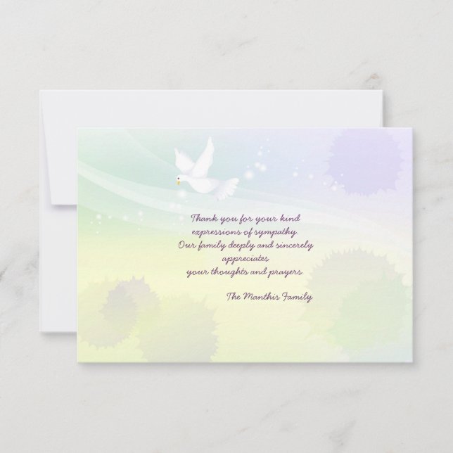 Tarjeta Pequeña Bereavement White Dove Gracias Notecard (Anverso)