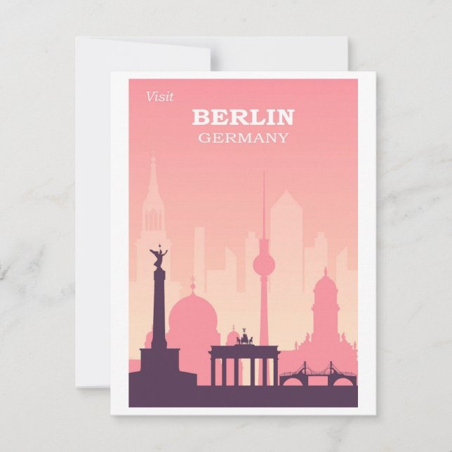 Tarjeta Pequeña Berlín Alemania Poster de viajes de cosecha rosa (Anverso)