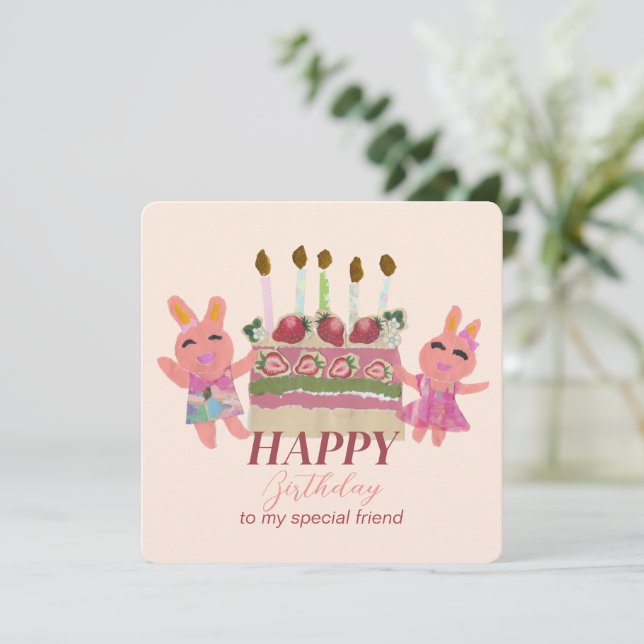 Tarjeta Pequeña Berry Sweet Bunny Buddies (Anverso de pie)