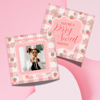 Tarjeta Pequeña Berry Sweet Pink Gingham Valentines Classroom Card