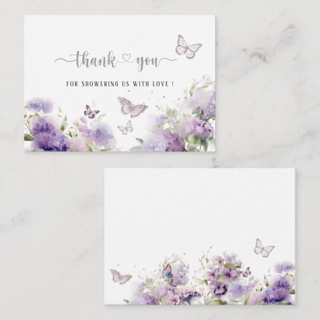 Tarjeta Pequeña Besos elegantes de mariposa acuarela gracias bebé (Anverso / Reverso)