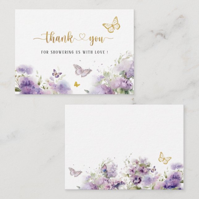 Tarjeta Pequeña Besos elegantes de mariposa acuarela gracias bebé (Anverso / Reverso)