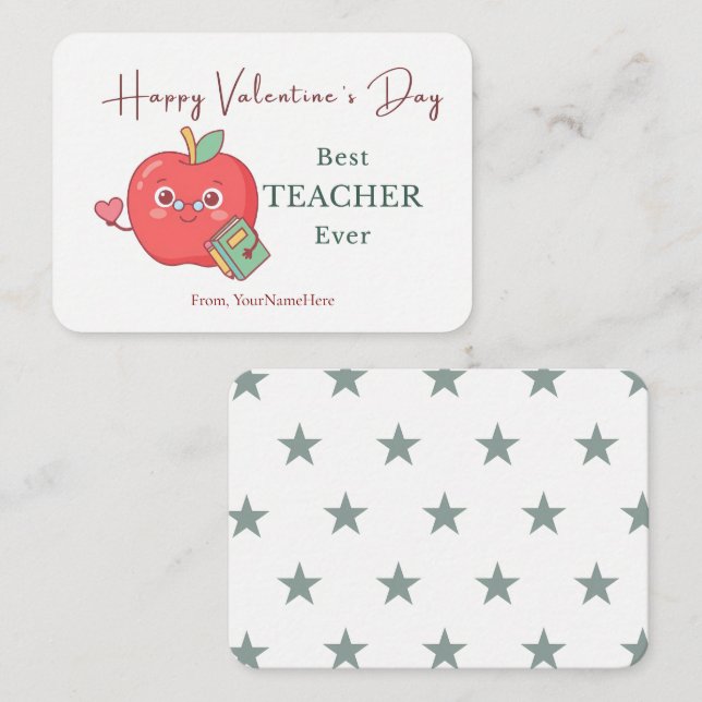 Tarjeta Pequeña Best Teacher Ever Cute Apple Valentine Card (Anverso / Reverso)