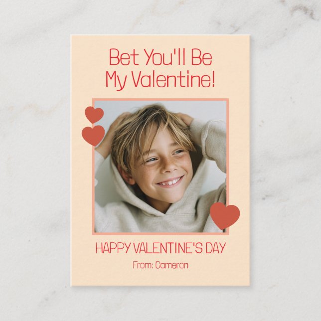 Tarjeta Pequeña Bet You'll Be My Valentine Kids Classroom Photo (Anverso)