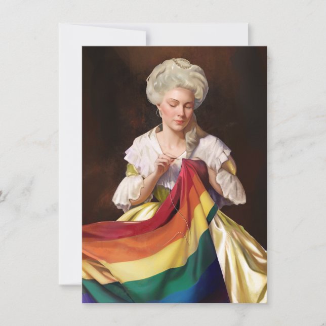 Tarjeta Pequeña Betsy Ross masticando la bandera del orgullo (Anverso)