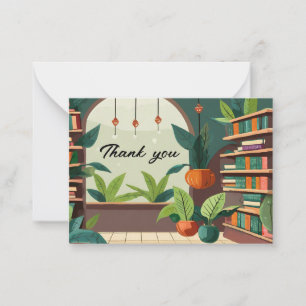 Tarjeta Pequeña Biblioteca de hojas verdes y marrones